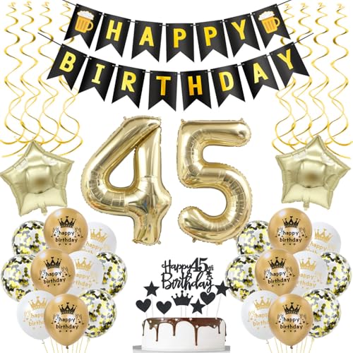 deko 45. geburtstag Frauen Mann deko Schwarz gold ballon 45. geburtstag Mann,deko 45 geburtstag Mann Schwarz luftballon 45.geburtstag deko Mann geburtstagsdeko 45 jahre Geburtstag Deko Männer Frau von Hongyantech