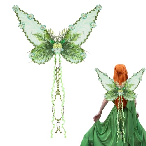 Schmetterlingsflügel - Kostüm Schmetterlingsflügel mit 3D Blumen und Blättern - Kreatives Zubehör Verkleidungskostüm für Mädchen Damen Cosplay Halloween Fasching von Honhoha