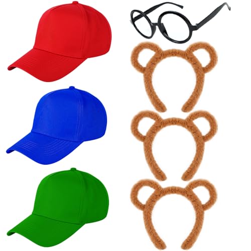 Honic 7-teiliges Halloween-Kostüm, Streifenhörnchen-Ohren, Stirnbänder, Baseballmützen und Brillen für Männer und Frauen, Halloween-Party-Verkleidungen von Honic