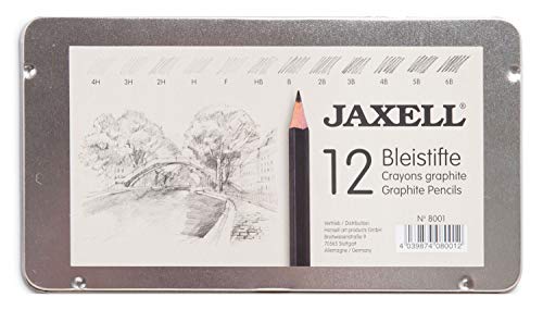 Honsell 8001 - Jaxell Bleistift Set, 12 Bleistifte im Metalletui, Härtegrade von 4H - 6B, schwarz lackiert, ungiftig, Sechskantform Honsell 8001 - Jaxell Bleistift Set, 12 Bleistifte im Metalletui, Härtegrade von 4H - 6B, schwarz lackiert, ungiftig, Sechskantform von Honsell