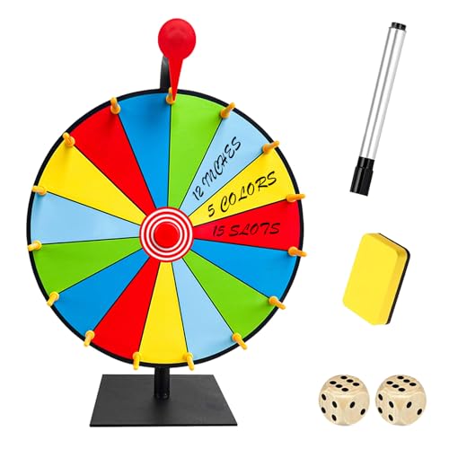 HooBnas Glücksrad zum Drehen, 30cm Gluecksrad Gluecksrad, 15 Slots Glücksrad zum Selbstgestalten, Glücksrad mit Markierungsstift,Radiergummi und Würfe, für Lotteriespiele,Wortspiele,Karneval Party. von HooBnas