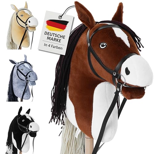 Hoofly® Hobby Horse Braun (Schecke) - Großes Steckenpferd für Kinder A3 mit Schraubstab/Horsing Hobby Horse Pferde Set mit Trense in 4 Farben/Steckenpferde Stockpferd mit Zubehör Hors von Hoofly