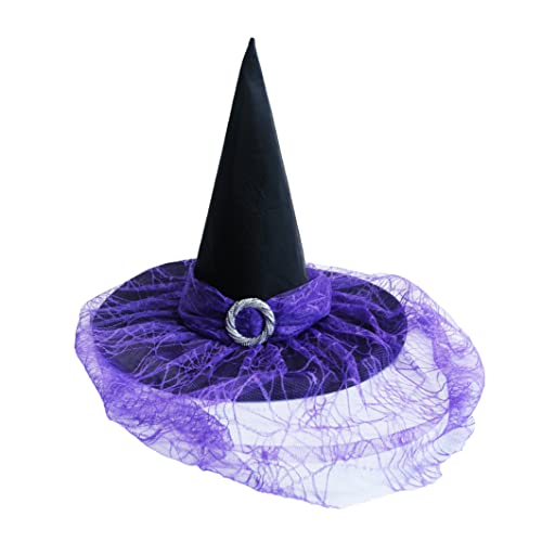 Hooin Halloween Hut mit Spinnennetz Schleier Lila Spitze Hut Hexenhut Elegant, Einheitsgröße von Hooin