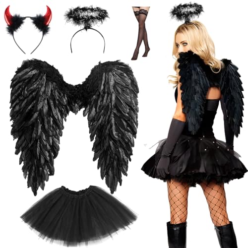 Hook Engelsflügel mit Heiligenschein,Engel und Teufel Flügel Kostüm für Damen und Mädchen Kinder für Halloween Karneval Cosplay Party Fasching Kostümparty Verkleidung-Schwarz Hook Engelsflügel mit Heiligenschein,Engel und Teufel Flügel Kostüm für Damen und Mädchen Kinder für Halloween Karneval Cosplay Party Fasching Kostümparty Verkleidung-Schwarz von Hook