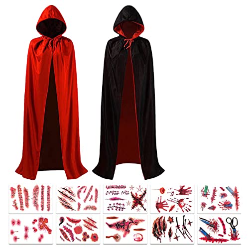 Hook Vampir Umhang Schwarz Rot mit Kapuze, Halloween Kostüm Teufel Kostüm Halloween Tod Kultfaktor Hexe für Herren or Damen, von Hook