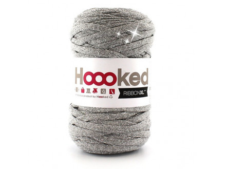 Hoooked Ribbon XL T-Shirt Garn Unicolor Lurex 1 Silver Glitter von Hoooked