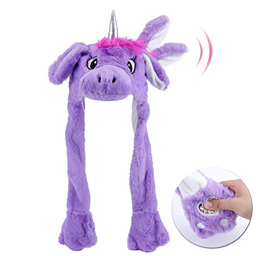 Hopearl Einhorn Hut mit Ohren Bewegen Springen Pop Up Schlagen Hut Plüsch Urlaub Cosplay Dress Up Lustiges Geschenk für Kinder Jungen Mädchen, Lila, 56 cm von Hopearl