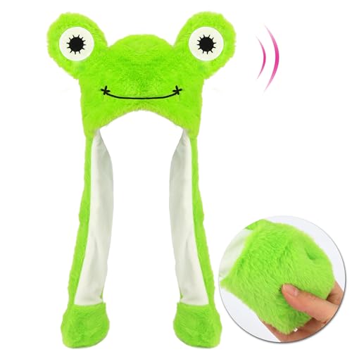 Hopearl Frosch Hut mit Ohren Bewegen Springen Pop Up Schlagen Hut Plüsch Urlaub Cosplay Dress Up Lustige Weihnachten Winter Geburtstagsgeschenk für Kinder Jungen Mädchen, grün, 56CM von Hopearl