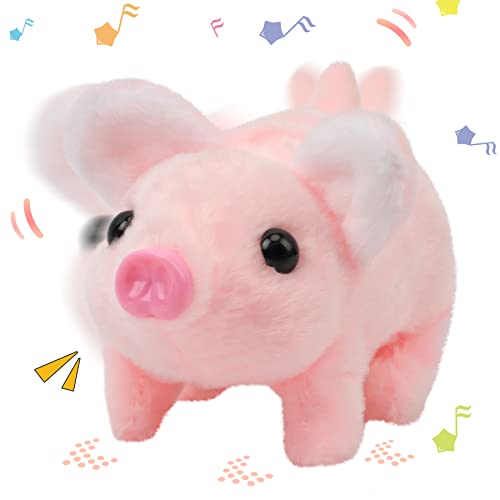 Hopearl Gehendes Schweinchen Haustier Interaktives krabbelndes Ferkel Elektronisches Plüschtier Schwein Oink Twitch Nase Wag Tail Animiertes Geschenk für Kinder, 20cm von Hopearl