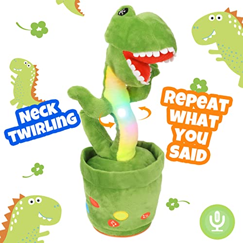 Hopearl Glühender Tanz Dinosaurier - Wiederholt Was Sie Sagen, Talking T-Rex Wriggle Singen Mimicking Twisting Licht Up Interaktives Animiertes Spielzeug Sprechen Plüsch, Grün, 33cm von Hopearl