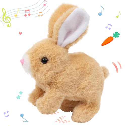 Hopearl Hüpfendes Kaninchen Interaktives elektronisches Haustier Plüsch Hasen Spielzeug mit Geräuschen und Bewegungen animiertes Gehen Wackelohren zuckende Nase Geschenk für Kleinkinder, Braun,18cm von Hopearl