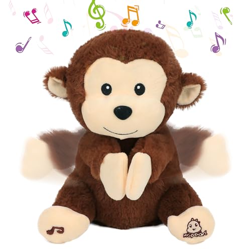 Hopearl Klatschender AFFE Interaktiv Musical Stofftier Singend Plüschtier Niedlich Elektrisch Animiert Kuscheliges Geschenke für Kinder, Braun, 28 cm von Hopearl