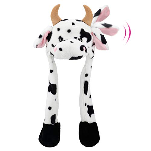 Hopearl Kuhhut mit Ohren, bewegliches Springen, Pop-Up-Hut, Plüsch, Bauernhof, Tier, Urlaub, Cosplay, lustiges Geschenk für Kinder, Mädchen, 56 cm (Cow) von Hopearl