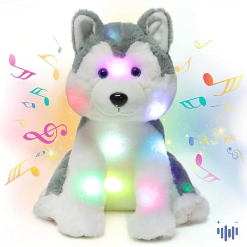 Hopearl LED-Musik-gefüllter Husky-Leuchten, singender Plüschhund, verstellbare Lautstärke, Wiegenlied, animiert, beruhigend, Geburtstagsfest für Kinder, Kleinkinder, Mädchen, grau, 30,5 cm Hopearl LED-Musik-gefüllter Husky-Leuchten, singender Plüschhund, verstellbare Lautstärke, Wiegenlied, animiert, beruhigend, Geburtstagsfest für Kinder, Kleinkinder, Mädchen, grau, 30,5 cm von Hopearl