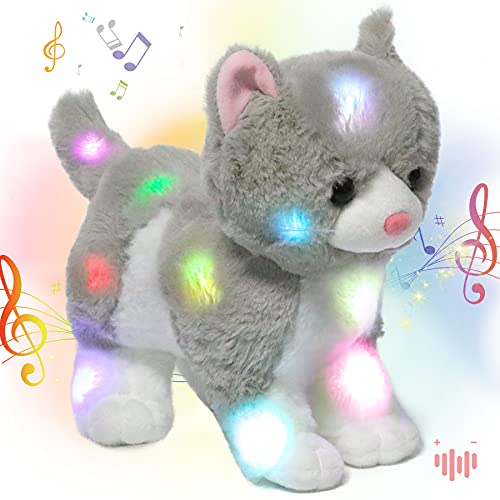 Hopearl LED-Musik-gefülltes Kätzchen, beleuchtet, singende Plüsch-Katze, verstellbare Lautstärke, Wiegenlied, animiert, beruhigend, Geburtstagsgeschenke für Kinder, Kleinkinder, Mädchen, grau, 34 cm Hopearl LED-Musik-gefülltes Kätzchen, beleuchtet, singende Plüsch-Katze, verstellbare Lautstärke, Wiegenlied, animiert, beruhigend, Geburtstagsgeschenke für Kinder, Kleinkinder, Mädchen, grau, 34 cm von Hopearl