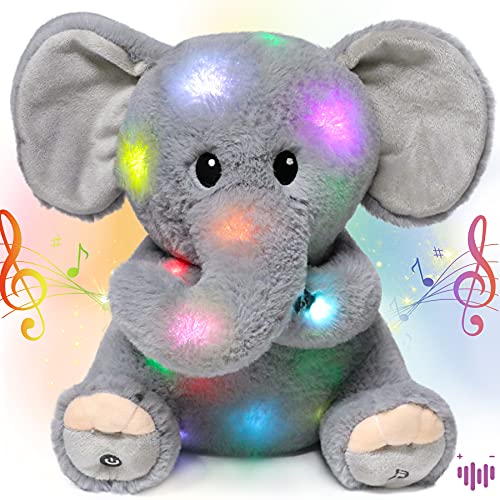 Hopearl LED-Plüschtier mit Musik, gefüllter Elefant, Leuchtend, verstellbare Lautstärke, Schlaflied, animiert, beruhigend, Geburtstagsfest, für Kinder, Kleinkinder, Mädchen, Grau, 28 cm Hopearl LED-Plüschtier mit Musik, gefüllter Elefant, Leuchtend, verstellbare Lautstärke, Schlaflied, animiert, beruhigend, Geburtstagsfest, für Kinder, Kleinkinder, Mädchen, Grau, 28 cm von Hopearl