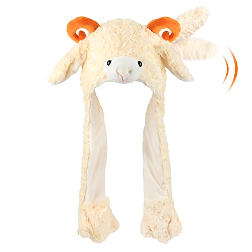 Hopearl Lamm Hut mit Ohren Bewegen Springen Pop Up Schlagen Schaf Hut Plüsch Bauernhof Tier Urlaub Cosplay Dress Up Funny Festival Geburtstagsgeschenk für Kinder Jungen Mädchen, 56 cm von Hopearl