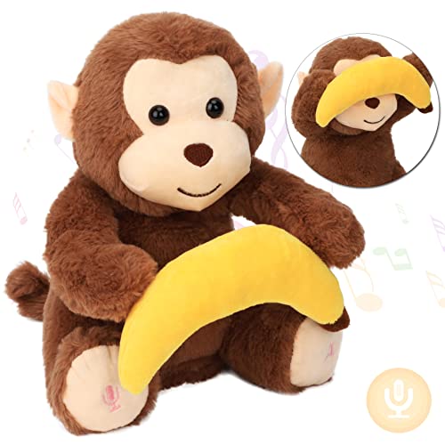Hopearl Peek A Boo AFFE mit Banane Interaktiv Wiederholt, was Sie Sagen Plüschtier Musical Singen Sprechen Plüschtier Entzückende elektrische Anime Geburtstagsfest, braun, 28cm von Hopearl