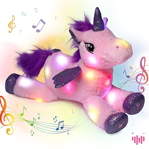 Hopearl Plüschtier mit LED-Beleuchtung, Musik, Einhorn, Leuchtend, verstellbare Lautstärke, Schlaflied, animiert, beruhigend, Geburtstagsfest, für Kinder, Kleinkinder, Mädchen, Rosa, 40,6 cm von Hopearl