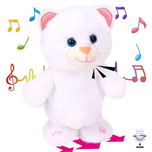 Hopearl Sprechende Kätzchen singende Katze wiederholt, was Sie Sagen Gehen elektrisches interaktives animiertes Spielzeug sprechendes Plüsch-Buddy-Geschenke für Kleinkinder, Weiß, 20cm von Hopearl
