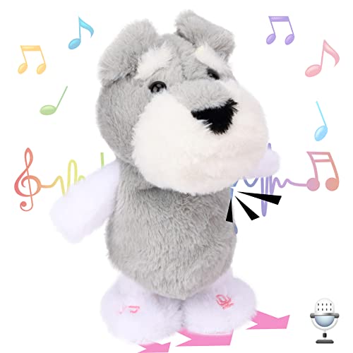 Hopearl Sprechender Schnauzer singender Hund wiederholt, was Sie Sagen Puppy Walking Electric Interactive Animated Toy Speaking Plüsch Buddy Geschenke für Kleinkinder, Grau, 20cm von Hopearl