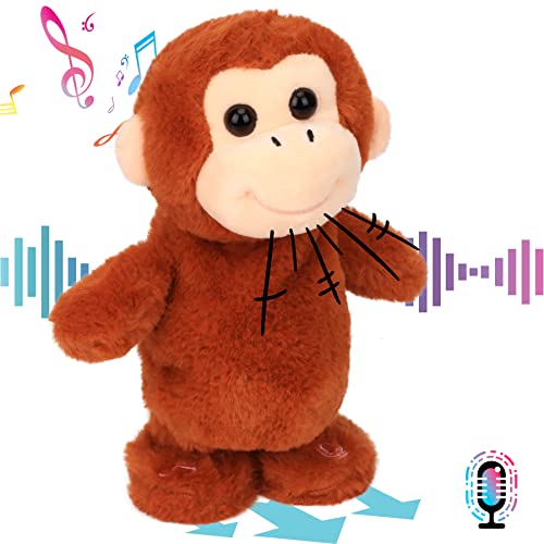 Hopearl Sprechender singender AFFE wiederholt, was Sie Sagen Gehen elektrisches interaktives animiertes Spielzeug, das Plüsch-Buddy-Geschenke für Kleinkinder spricht, Braun, 21.5cm von Hopearl