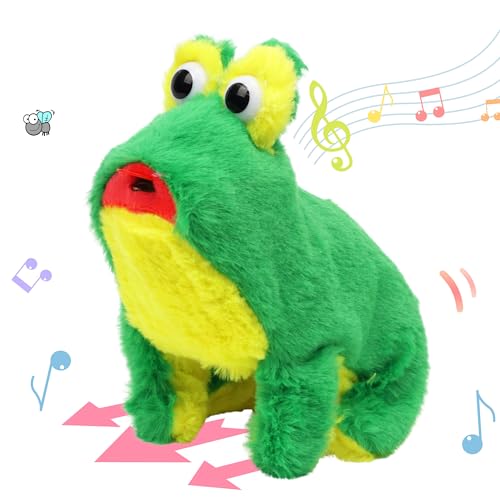 Hopearl Springender krächzender Frosch, interaktives elektronisches Haustier-Spring-Plüschtier mit Geräuschen und Bewegungen, animiertes aussteckbares Zungenfrosch, Geschenk für Kleinkinder, 15cm von Hopearl