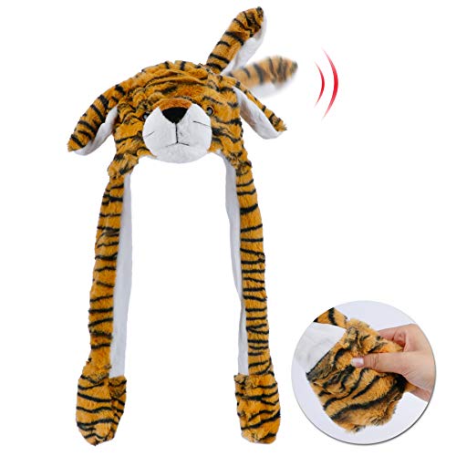 Hopearl Tiger Hut mit Ohren Bewegendes Springen Pop Up Schlagen Hut Plüsch Holiday Cosplay Dress Up Lustiges Geschenk für Kinder Jungen, Bronze, 56 cm (Tiger) von Hopearl