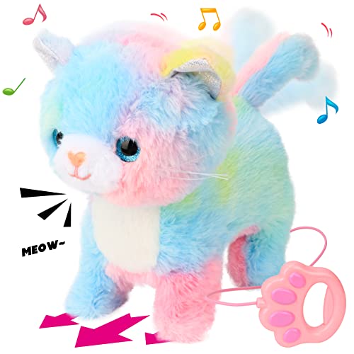 Hopearl Walking Cat Interactive Electronic Pet Kitty Toy Remote Control Leash Animated Kitten Miaow Touch Recognition Voice Reaction Gift for Toddlers Birthday, Rainbow, 27 cm von Hopearl