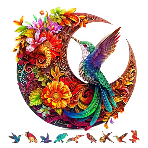 Einzigartige Holzpuzzles für Erwachsene, Kolibri-Puzzle, 500 Teile, 42,9 x 42,9 cm, Tierförmige Holzpuzzles für Erwachsene, Gehirnaufgaben, Holzpuzzles, Familienspiele für Kinder und Erwachsene von Hopelucr