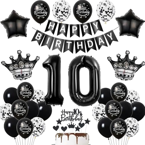 10. Geburtstag Dekoration Schwarz Tortendeko 10. Geburtstag Junge Luftballon 10 Geburtstag Mädchen Junge deko torte 10. Geburtstag Junge Mädchen Ballon Geburtstagsdeko 10 Jahre Mädchen Schwarz von Hopewey