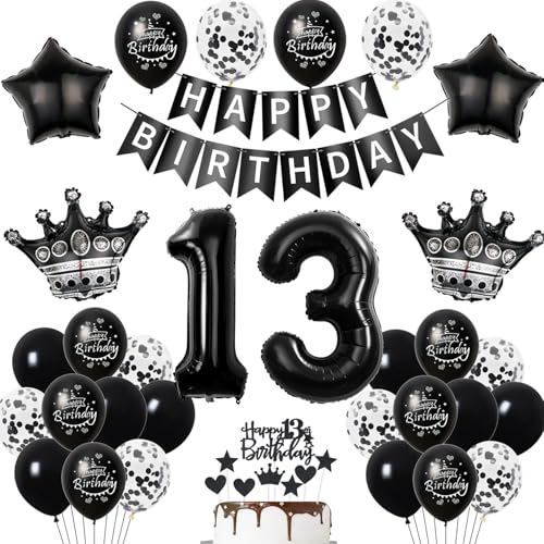 13. Geburtstag Dekoration Schwarz Tortendeko Luftballon Junge Mädchen Deko Torte Ballon Geburtstagsdeko 13 Jahre Schwarz von Hopewey
