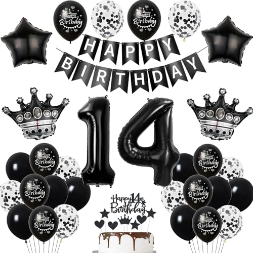 14. Geburtstag Dekoration Schwarz Tortendeko 14. Geburtstag Junge Luftballon 14 Mädchen Junge deko torte 14. Ballon Geburtstagsdeko 14 Jahre Mädchen Schwarz von Hopewey
