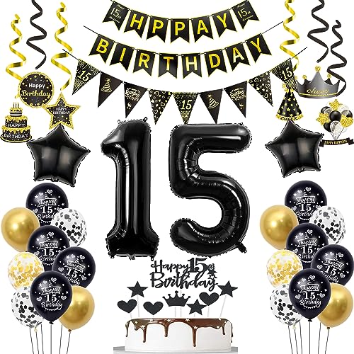 15 Geburtstag Deko Junge Luftballon 15.geburtstag Deko Schwarz Gold Geburtstagsdeko 15 Jahre Luftballon Schwarz deko 15 Jahre Junge Geburtstagdeko Mann Deko 15. Geburtstag Mädchen Luftballons 15 von Hopewey