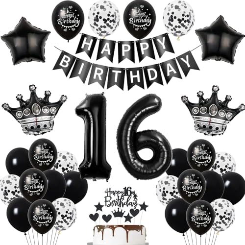 16. Geburtstag Dekoration Schwarz Tortendeko 16. Geburtstag Junge Luftballon 16 Mädchen deko torte 16. Junge Ballon Geburtstagsdeko 16 Jahre Mädchen Schwarz von Hopewey
