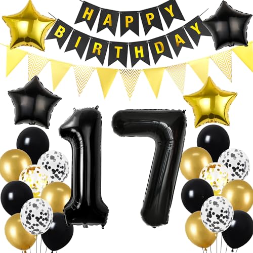 17. Geburtstag Dekoration Schwarz gold, Geburtstagsdeko 17 Jahr Junge, 17 Geburtstag Deko Mädchen, 17 Ballon Geburtstagdeko set, Luftballons 17. Geburtstag Party Deko 17 Geburtstag Junge Mädchen 17. Geburtstag Dekoration Schwarz gold, Geburtstagsdeko 17 Jahr Junge, 17 Geburtstag Deko Mädchen, 17 Ballon Geburtstagdeko set, Luftballons 17. Geburtstag Party Deko 17 Geburtstag Junge Mädchen von Hopewey