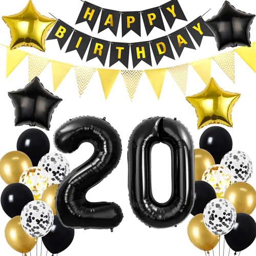 20. Geburtstag Dekoration Schwarz gold, Geburtstagsdeko 20 Jahre mann 20 Geburtstag Deko Mädchen, 20 Ballon Geburtstagdeko set, Luftballons 20. Geburtstag Party Deko 20 Geburtstag Junge Mädchen 20. Geburtstag Dekoration Schwarz gold, Geburtstagsdeko 20 Jahre mann 20 Geburtstag Deko Mädchen, 20 Ballon Geburtstagdeko set, Luftballons 20. Geburtstag Party Deko 20 Geburtstag Junge Mädchen von Hopewey