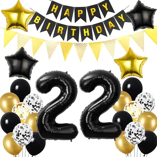 22. Geburtstag Dekoration Schwarz gold, Geburtstagsdeko 22 Jahre mann frau, 22 Geburtstag Deko männer frauen 22 Ballon Geburtstagdeko set, Luftballons 22. Geburtstag Party Deko 22 Geburtstag männer von Hopewey