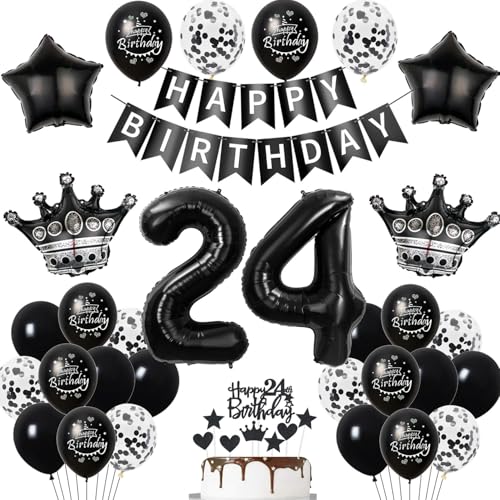 24. Geburtstag Dekoration Schwarz Tortendeko 24. Geburtstag Mann Luftballon 24 Frauen Mann deko torte 24. Frauen Ballon Geburtstagsdeko 24 Jahre Frau Männer Schwarz von Hopewey