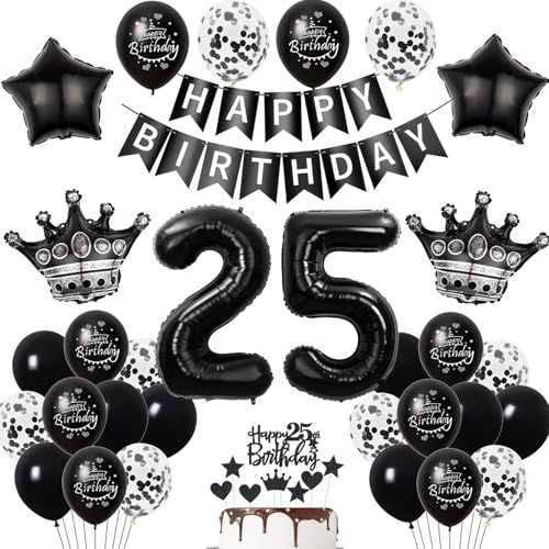 25. Geburtstag Dekoration Schwarz Tortendeko 25. Geburtstag Mann Luftballon 25 Frauen Mann deko torte 25.Frauen Ballon Geburtstagsdeko 25 Jahre Frau Männer Schwarz von Hopewey