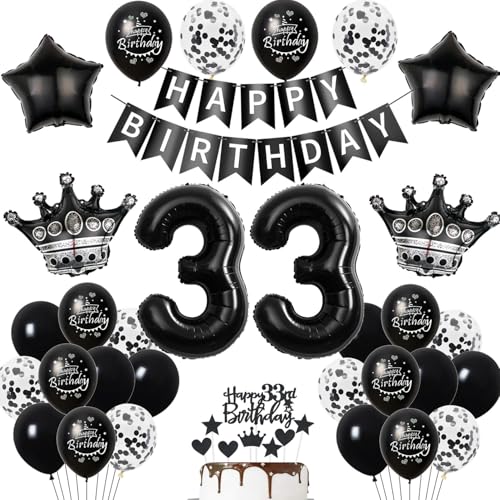 33. Geburtstag Dekoration Schwarz Tortendeko 33. Geburtstag Mann Luftballon 33 Frauen Mann deko torte 33.Frauen Ballon Geburtstagsdeko 33 Jahre Frau Männer Schwarz von Hopewey