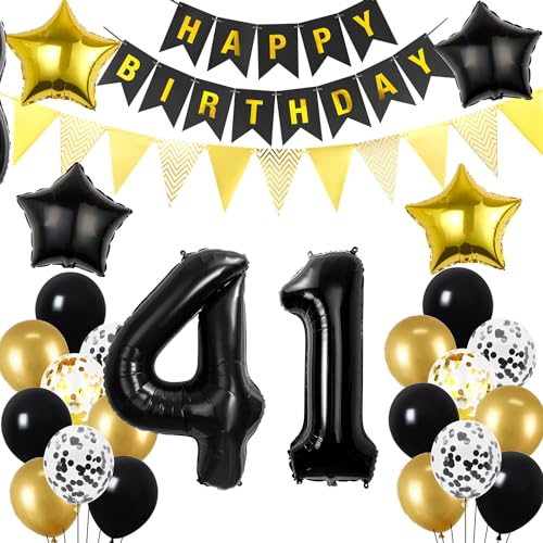 41. Geburtstag Dekoration Schwarz gold, Geburtstagsdeko 41 Jahre mann frau, 41 Geburtstag Deko männer frauen 41 Ballon Geburtstagdeko set, Luftballons 41. Geburtstag Party Deko 41 Geburtstag männer von Hopewey