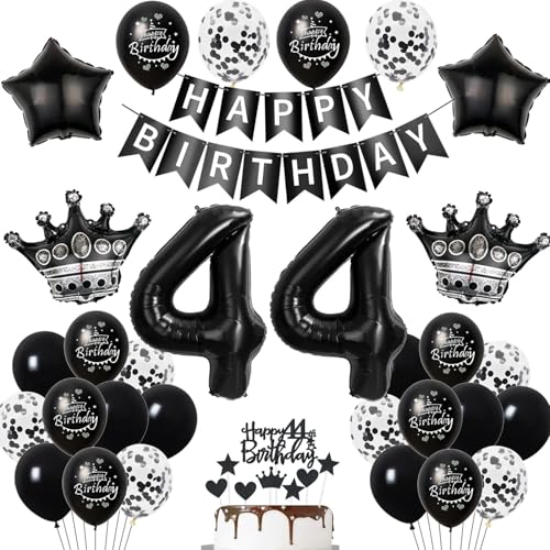44. Geburtstag Dekoration Schwarz - Tortendeko für Mann und Frau - Luftballons und Ballon Geburtstagsdeko für 44 Jahre - Schwarz von Hopewey