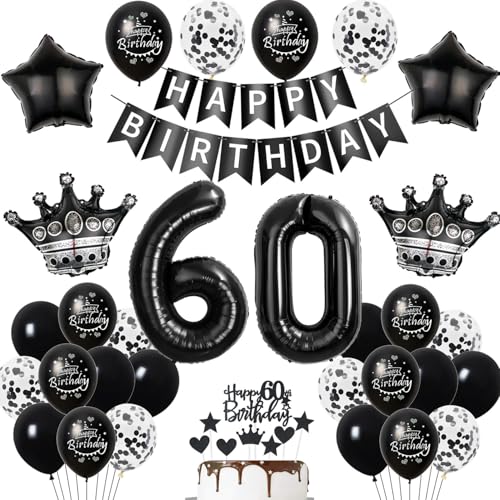 60. Geburtstag Dekoration Schwarz Tortendeko 60. Geburtstag Mann Luftballon 60 Frauen deko torte 60. Mann Frauen Ballon Geburtstagsdeko 60 Jahre Frau Männer Schwarz von Hopewey
