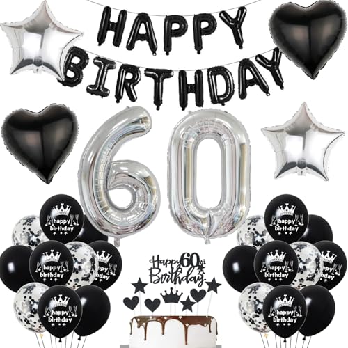 60. Geburtstag Deko Mann Schwarz - Folienballon Happy Birthday Banner, Konfetti Luftballons, Dekoration Set für 60 Jahre 60. Geburtstag Deko Mann Schwarz - Folienballon Happy Birthday Banner, Konfetti Luftballons, Dekoration Set für 60 Jahre von Hopewey