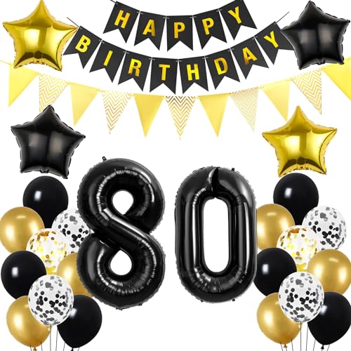 80. Geburtstag Dekoration Schwarz gold, Geburtstagsdeko 80 Jahre mann frau, 80 Geburtstag Deko männer frauen 80 Ballon Geburtstagdeko set, Luftballons 80. Geburtstag Party Deko 80 Geburtstag männer von Hopewey