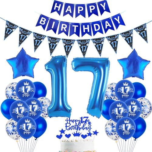 Blau Luftballon 17. Geburtstag Dekoration Blau Tortendeko 17. Geburtstag Junge Geburtstagsdeko 17 Jahre Junge Folienballon 17 Ballon 17 Party deko von Hopewey