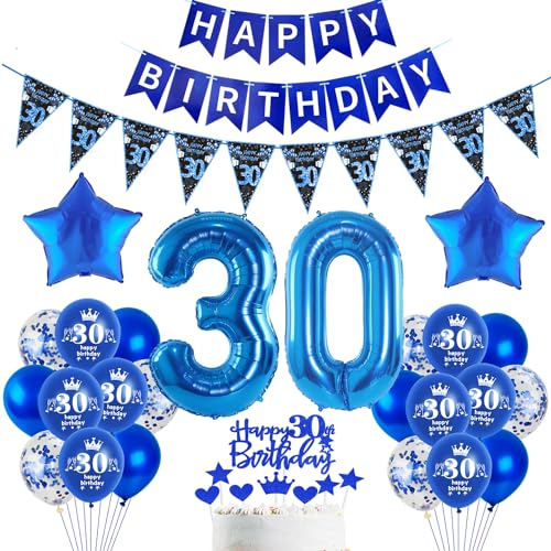 Blau Luftballon 30. Geburtstag Dekoration Blau Tortendeko 30. Geburtstag Mann Geburtstagsdeko 30 Jahre Mann Folienballon 30 Ballon 30 von Hopewey