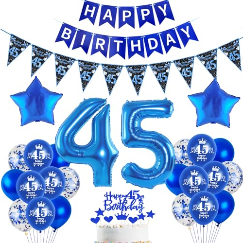 Blau Luftballon 45. Geburtstag Dekoration Blau Tortendeko 45. Geburtstag Mann Geburtstagsdeko 45 Jahre Mann Folienballon 45 Ballon 45 von Hopewey