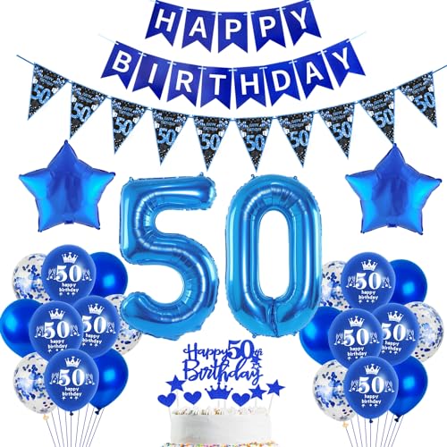 Blau Luftballon 50. Geburtstag Dekoration Blau Tortendeko 50. Geburtstag Mann Geburtstagsdeko 50 Jahre Mann Folienballon 50 Ballon 50 von Hopewey